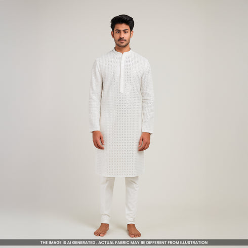 Dyeable Mirror Work Thread Embroidered Georgette Fabric-F4196